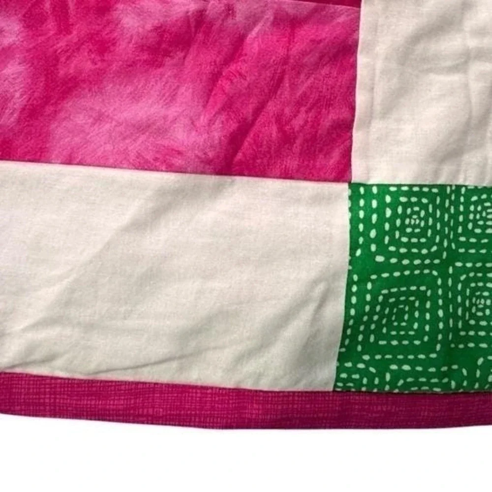 Handmade Patchwork Quilt Bright Pink Green White Floral Boho Cottage 58